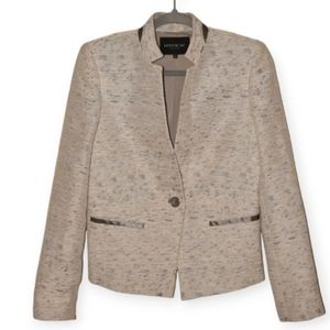 Lafayette 148 New York Silver One Button Textured Jacket Blazer Size 0